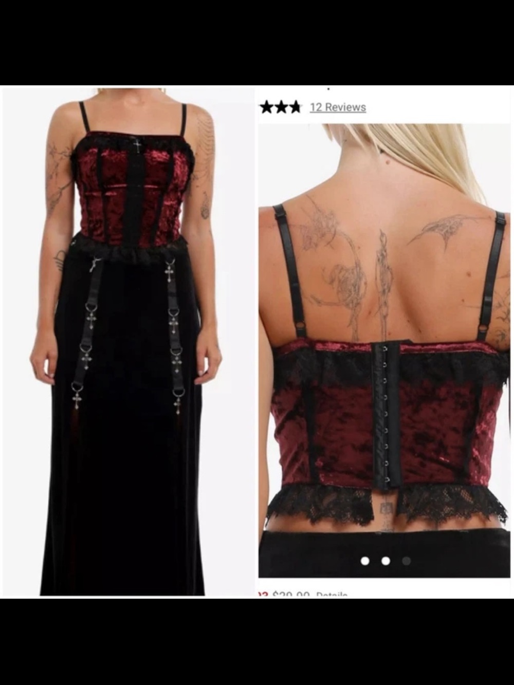 Hot Topic Cosmic Aura Black Red Velvet Lace Corset Cami Top 1X Goth Vampy Witchy